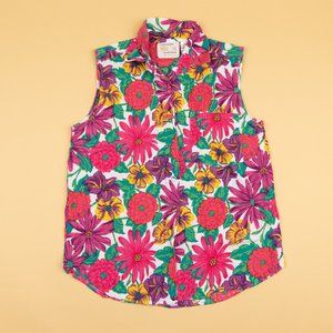 Sleeveless 90's Floral Button Up Shirt